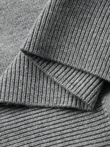 FRIFUL 女士纯灰色圆领落肩长袖串珠袖口开衩下摆宽松休闲百搭毛衣，秋冬款 - 深灰色 - 查看 7