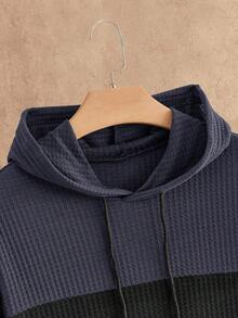 Manfinity NXTstreet Men's Casual Knit Patchwork Loose Drop Shoulder Long Sleeve Hoodie Hoodies For Men Hoodies For Men Blue Men Hoodies Pullovers Mens Hoodies Casual Hoody For Men - Multicolor - View 4