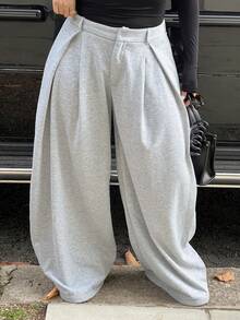 NegzBox Women's Summer Vintage Casual Hippie Street Oversized French Grey Curved Hem Baggy Pants - Light Grey - View 3
