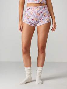 MISSGUIDED Croissant Cherry Print Sleep Shorts For Women Pajama Lounge High Waist Elastic Summer Nightwear Comfortable - Multicolor - View 1