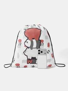 We Bare Bears X SHEIN Cartoon & Letter Print Travel Drawstring Bags, Multi-Size Storage Pouches - bear - View 7