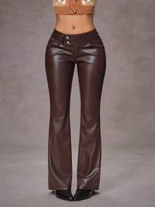 Jeanoix Casual Versatile Y2K PU Leather Straight Leg Slim Fit Women Pants