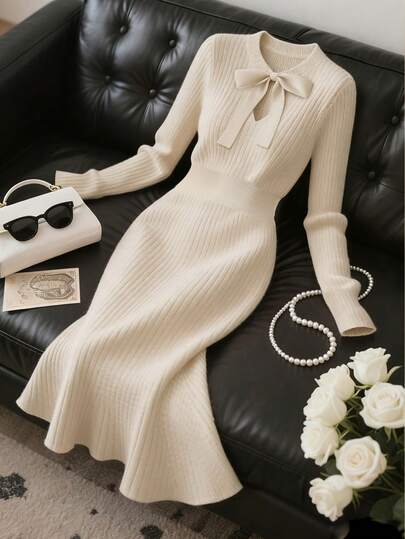 Franclia New Fashionable & Elegant High-Quality Women Knitted Sweater Dress, Versatile For Autumn