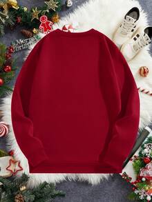 Manfinity Homme Burgundy Oversized Loose Fit Thick Pullover Sweatshirt For Men, Long Sleeve Top - Burgundy - View 4