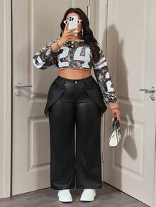 Slaydiva Celana Panjang Wanita Ukuran Besar Warna Hitam dengan Karet Elastis, Model Lurus Seksi, Musim Semi - Hitam - View 5
