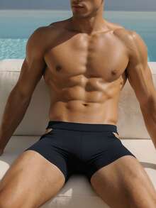Manfinity VDAYZ Męskie, jednokolorowe, modne kąpielówki z wycięciami, odpowiednie na letnią plażę - Czarne - Zobacz 1
