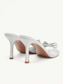 CUCCOO CHICEST 女士银色蝴蝶结优雅高端法式圆头穆勒高跟凉鞋 - 銀色 - 查看 11