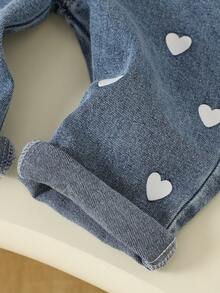 SHEIN Playful Pals Conjunto de mono y parte superior casual con estampado de corazón para bebé niña - Rosa - Ver 6