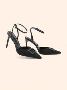 CUCCOO BASICS Women's Pointed Toe Buckle Design Fashion High Heels For Daily Wear - Black - View 9