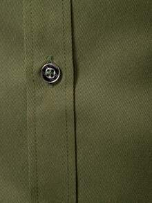 Manfinity Mode Stylish Men's Army Green Regular Long Sleeve Shirt With Shirt Collar Button Front For Business Commuting - Army Green - View 4