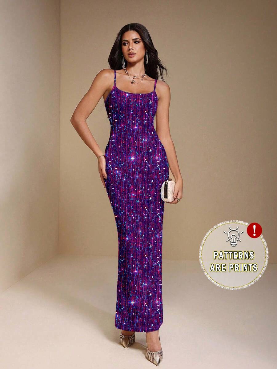 Glamance ORANGE STUDIO Elegant Party Sequin & Beaded Long Dress For Women, Suitable For Autumn & Winter Purple Sequin Dress Sequence Dress Gowns Glamorous Dress Bodycon Maxi Dress Women Chic Stylish Clothing Collection New Year