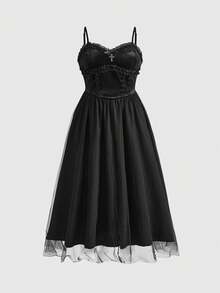 ROMWE Váy đen sang trọng, thanh lịch, phong cách cung điện Gothic Retro, váy dạ hội cho phụ nữ ngoại cỡ, váy đen thanh lịch, cổ điển, cỡ lớn - màu đen - Xem 2