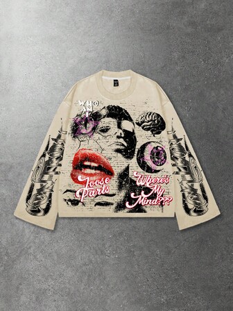 Street Life Camiseta de manga larga holgada y corta con estampado gráfico retro para hombres