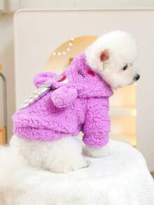 PETSIN 1 bộ quần áo cho chó mèo thú cưng đa năng, trang phục biến hình hoạt hình kỳ lân tím dễ thương, áo nỉ trùm đầu ấm áp cho mùa thu đông - Màu tím - Xem 5