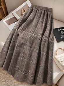 GlowEve CURVE 大码优雅系带格子A字裙