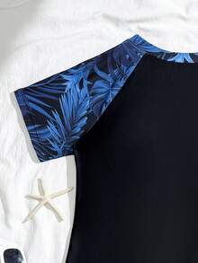 SHEIN Tween Girls Tropical Print Patchwork One-Piece Swimsuit With Crossover Front Cut-Out & Skirt 2-Piece Set - Multicolor - View 5