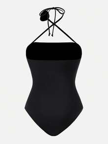 Sweetra Women's Elegant Palace Style Halter Princess One Piece Swimsuit With 3D Floral Decor, Ivory For Summer Beach Vacation