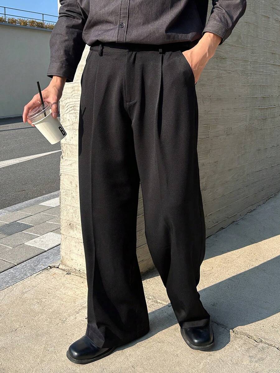 DAZY Men's Solid Color Black Suit Pants, All Season - Black - View 1