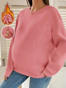 SHEIN 冬季加厚纯色休闲哺乳上衣 - 藕粉色 - 查看 3