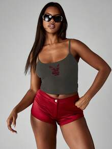 Missguided x Playboy 圆领吊带背心，饰有水钻logo，适合休闲夏季穿着 - 灰色 - 查看 3