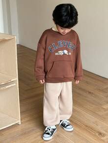 SHEIN 儿童/男童休闲韩版可爱小熊印花圆领套头针织卫衣，适合通勤、上学、日常休闲、旅行、运动，春夏秋冬皆宜。 - 棕色 - 查看 5
