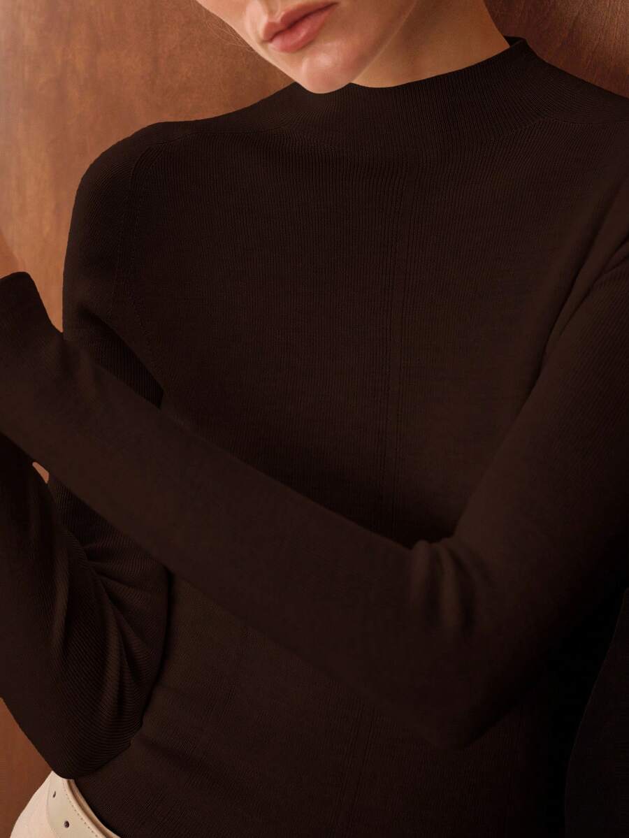 MOTF PREMIUM 羊毛高领无缝毛衣 - 咖啡棕 - 查看 2