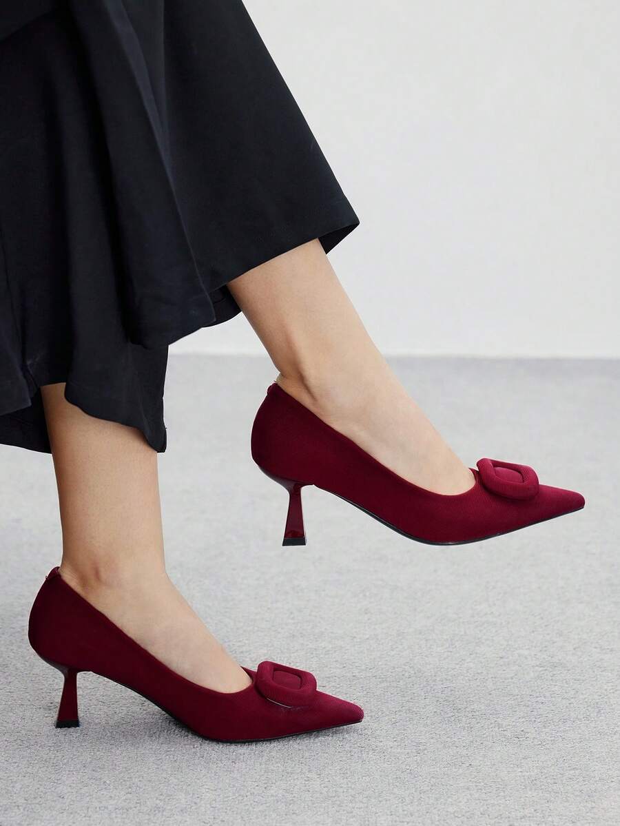 CUCCOO BIZCHIC Women's Fashion Square Buckle Angola Red Commuting High Heels - Burgundy - View 1