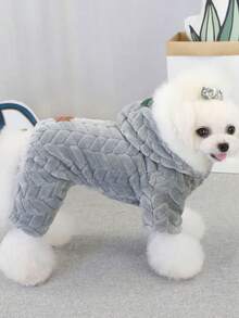 PETSIN 柔软加厚宠物连体衣 – 可爱的四脚抓绒睡衣，适合小型犬猫，秋冬季舒适玩耍和放松的服装 - 灰色 - 查看 3
