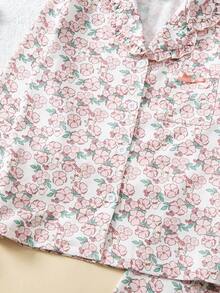 Girls Floral Ruffle Trim Long Sleeve Pajama Set - Pink - View 6