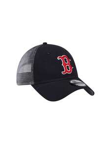 New Era Boston Red Sox 9Forty Trucker Mesh Adjustable Snapback Men's Cap Blue - Brown - View 3