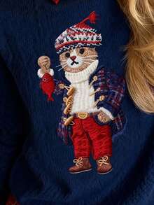 CovetEZ Casual Minimalist Funny Cat Print Pattern Women Sweater, Suitable For Autumn/Winter, Original Funny Cat Series First Launch, Stylish New Year Party