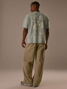 Musero 宽松针织印花短袖T恤，落肩款式，适合夏季、春季、假日度假穿着 - 橄欖綠 - 查看 5