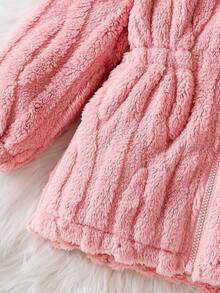 1pc Young Girl Thermal Lined Hooded Sweatshirt Cinched Waist Design, Soft Fabric, Long Sleeve, Suitable For Outings, Home, School, Commute And Any Occasion In Autumn/Winter - Pink - View 4