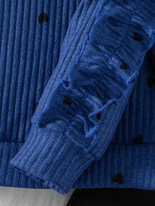 SHEIN 2pcs/Set Young Girl Casual Heart Print Ruffle Trim Long Sleeve Top And Undershirt