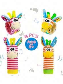 2 Or 4 Pcs Soft Material Wrist Rattle Foot Finder Sensory Stimulation Toys Colorful Halloween Themed Sock Toys Set For Festive Play Fun Rattle Socks Gift Sensory Playtime Activity Novelty Item Holiday Celebration Soft Fabric Entertainment