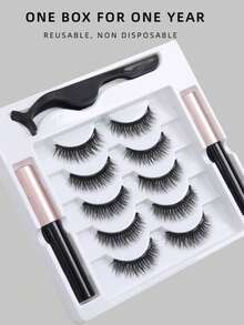 5Pairs Magnetic Eyelashes Set Full Strip Natural Cilia False Eyeliner Dramatic Volume Thick Synthetic Eye Lashes Makeup - Multicolor - View 4