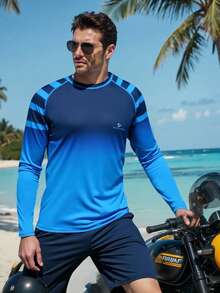 Manfinity VDAYZ Męski strój kąpielowy Rash Guard z długim rękawem Ombre - Granatowy - Zobacz 4