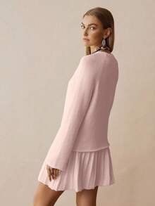 Florisole 2pcs/Set Collegiate Style Women Sweater & Skirt Outfit - Pink - View 2