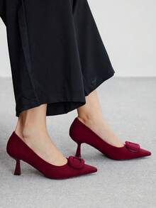 CUCCOO BIZCHIC Women's Fashion Square Buckle Angola Red Commuting High Heels - Burgundy - View 4