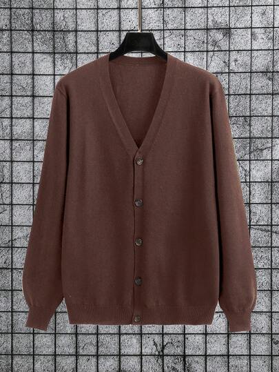 Manfinity Homme Herren Große Größen Lässig einfarbiger minimalistischer Knopf-Cardigan