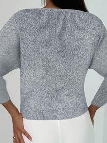 Aloruh New Simple And Fashionable Office Commuting Deep V Neck Long Sleeve Slim Button Cardigan, Versatile Casual Knitted Sweater In Fall/Winter - Grey - View 2