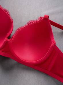 1 pieza Sujetador con aros realzador de busto simple y sexy de encaje