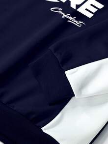 Manfinity Roghcode Men's Contrast Color Print Crew Neck Long Sleeve Pullover Sweatshirt 90s Sporty Sweater Men Racing Sweatshirt Long Sleeve Jersey Sweatshirt - Navy Blue - View 4