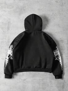 ROMWE MEN Grunge Punk sweat-shirt à capuche ample pour hommes avec imprimé graphique, style de rue rétro - Noir - Voir 2