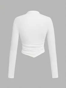 Tseoso Bộ 2 áo thun tay dài cổ giả viền bất đối xứng, Thu/Đông, 95% cotton, Gợi cảm, Thanh lịch, Phong cách Old Money, Phong cách New Money, Dáng ôm vừa vặn, Cổ điển, Nữ tính, Trang phục thường ngày, Trở lại trường, Mùa thu dành cho nữ - Nhiều màu - Xem 5