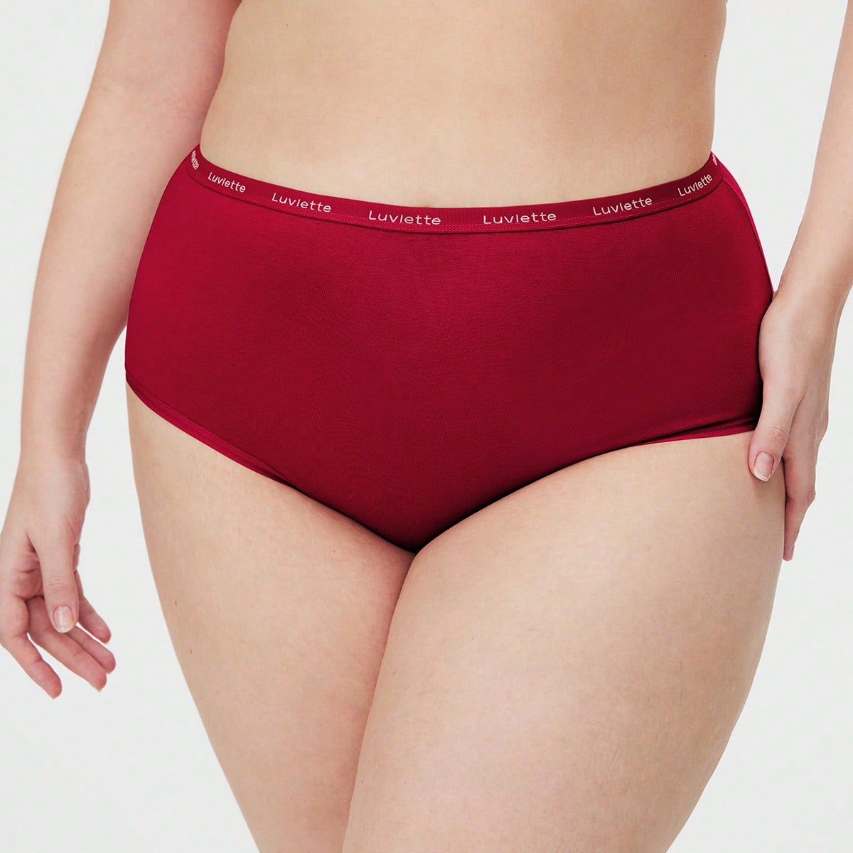 Paquete de 3 bragas básicas de algodón suave y transpirable de cintura alta para mujer - Rojo