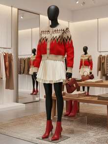 Briarwyn Women's Casual Color Block Cardigan, Autumn/Winter,Christmas,New Year.Old Money Style,Preppy Style - Red - View 9