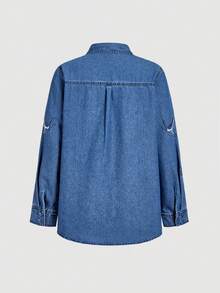 Selenza Women's Floral Embroidered Long Sleeve Zip-Up Casual Denim Jacket - Multicolor - View 9