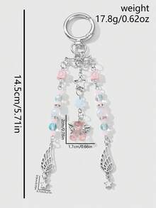 ROMWE Kawaii 1pc Ins Style Cute & Fashionable Hollow Chain Wing Star Resin Crystal Rhinestone Beaded Pendant Keychain, Suitable For Women/Girls Daily Wear, Holiday Gift - Multicolor - View 8