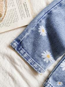 Vintaside Kids Dziewczęce ogrodniczki jeansowe, niebieskie, sprane, luźne, jeansowe spodnie ogrodniczki, lekka, miękka bawełna z uroczym wzorem stokrotek, niezbędny element garderoby dla dziewczynek, odpowiednie na wiosnę/jesień, na co dzień, do stroju na dzień, na wyjście, na imprezę, na piesze wędrówki, jesienna nowość 2025 - Średni jeans - Zobacz 7
